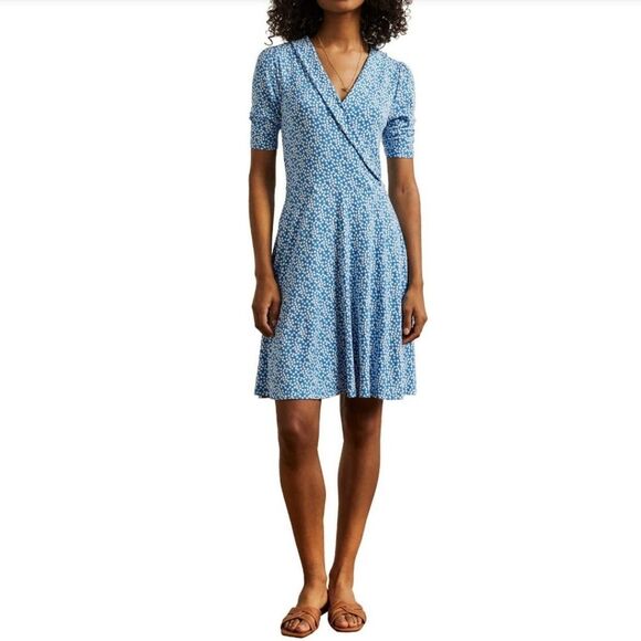Boden Moroccan Blue Spot Surplice Fit & Flare Dress Women's 4 Resort Travel - Picture 5 of 8